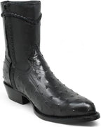White Diamonds Men's Ostrich Print Skinny Cowboy Boots with Zipper – Black