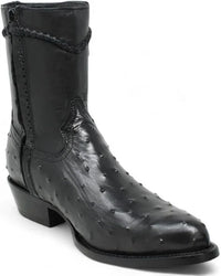 White Diamonds Men's Ostrich Print Skinny Cowboy Boots with Zipper – Black