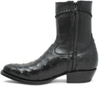 White Diamonds Men's Ostrich Print Skinny Cowboy Boots with Zipper – Black