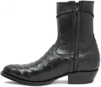 White Diamonds Men's Ostrich Print Skinny Cowboy Boots with Zipper – Black