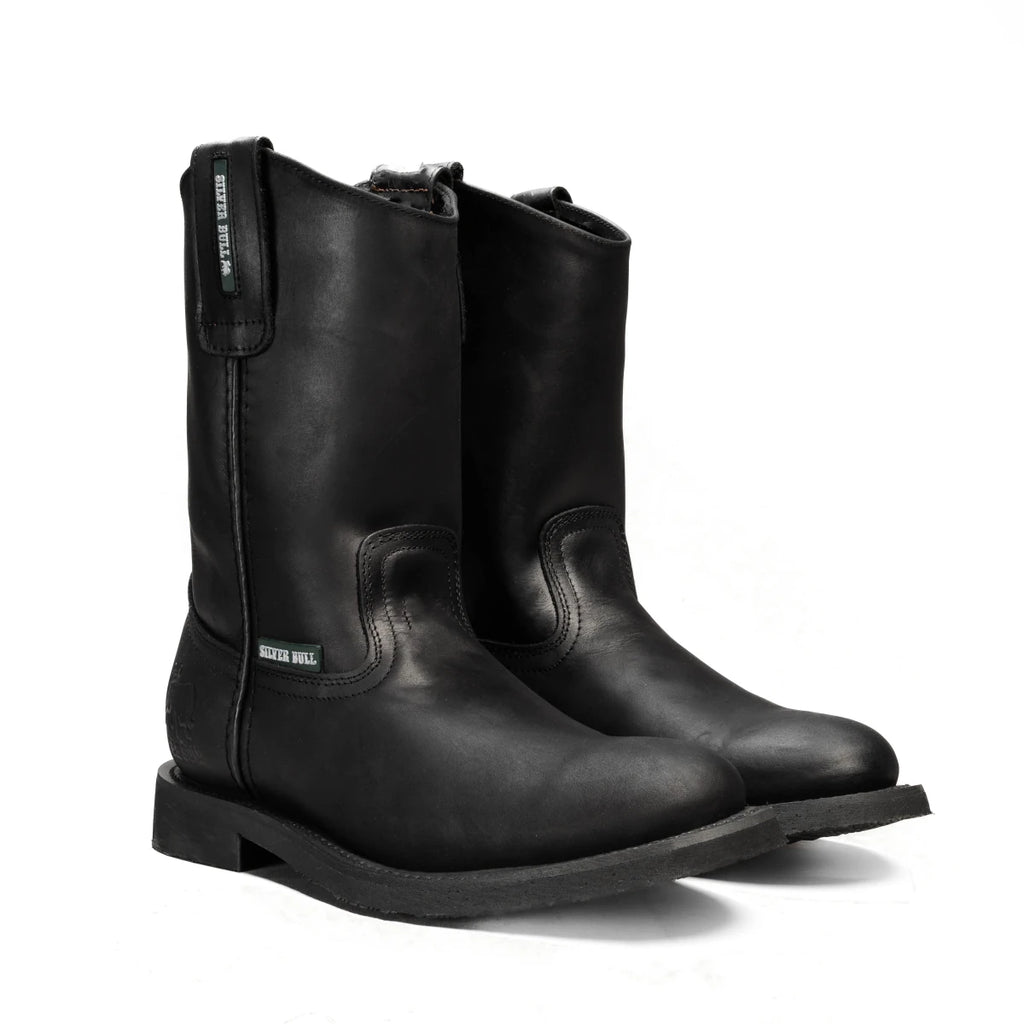 Silver Bull Leather PU SB-800 Rubber Sole Work Boots – Black - OriginalWestern.com