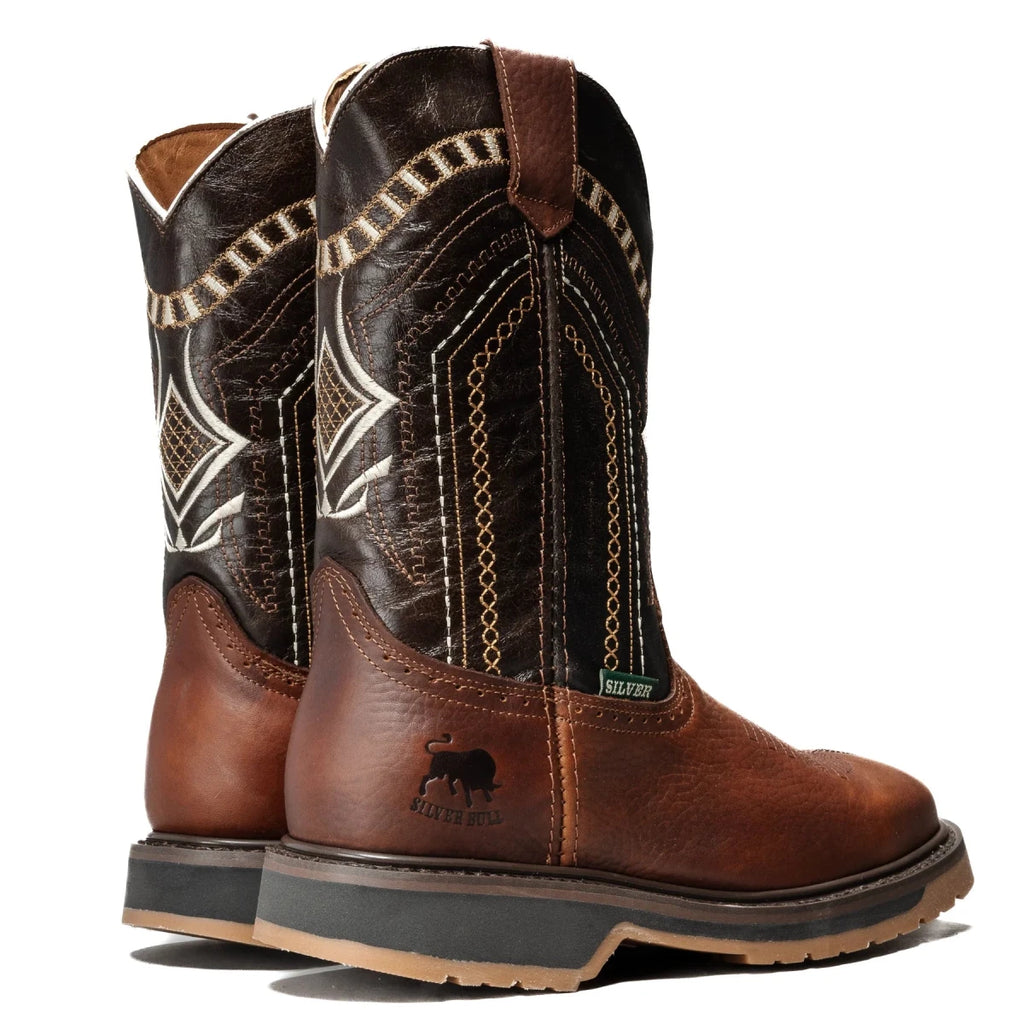 Silver Bull Leather Square Toe Steel Toe Work Boot–Brown - OriginalWestern.com