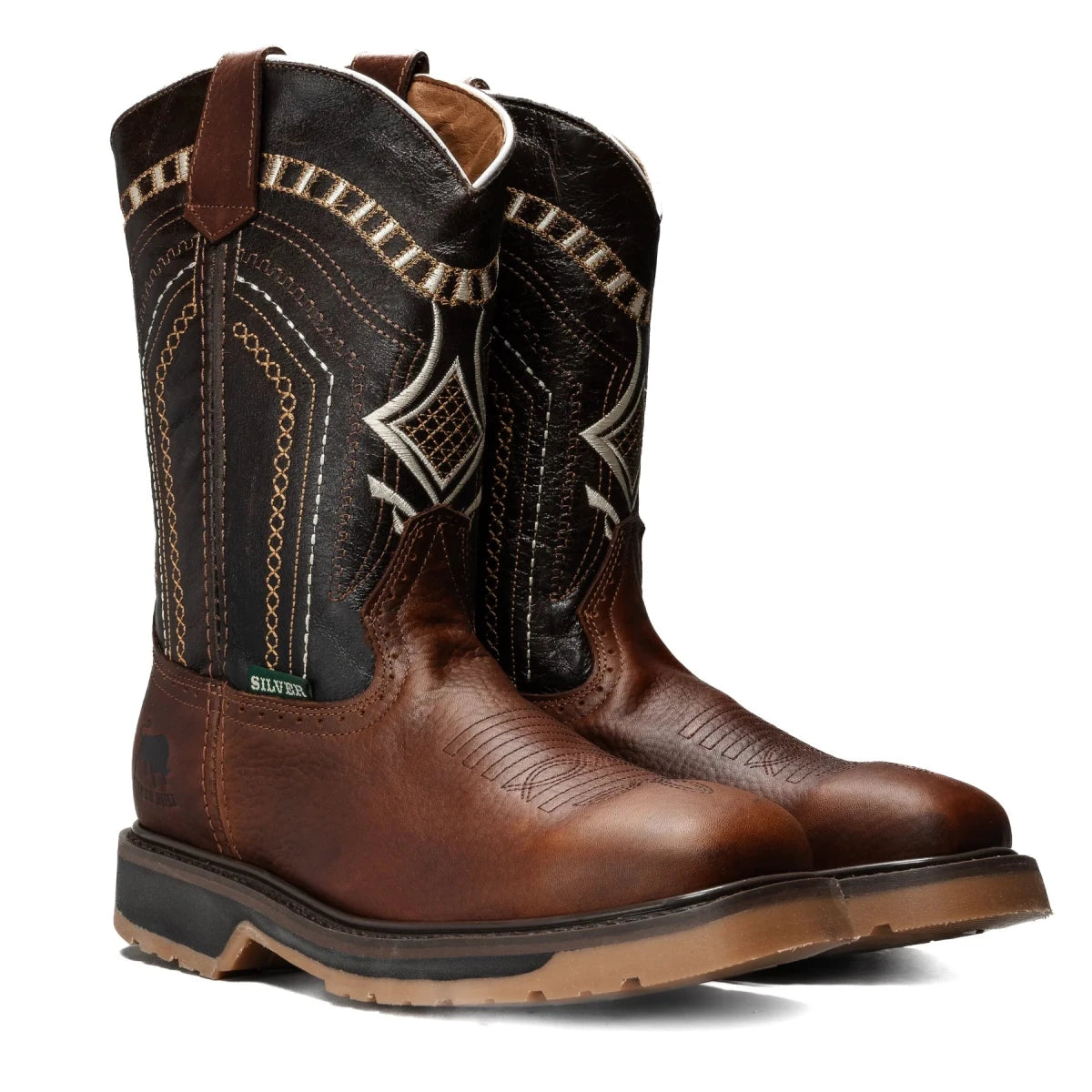 Silver Bull Leather Square Toe Work Boot–Brown - OriginalWestern.com