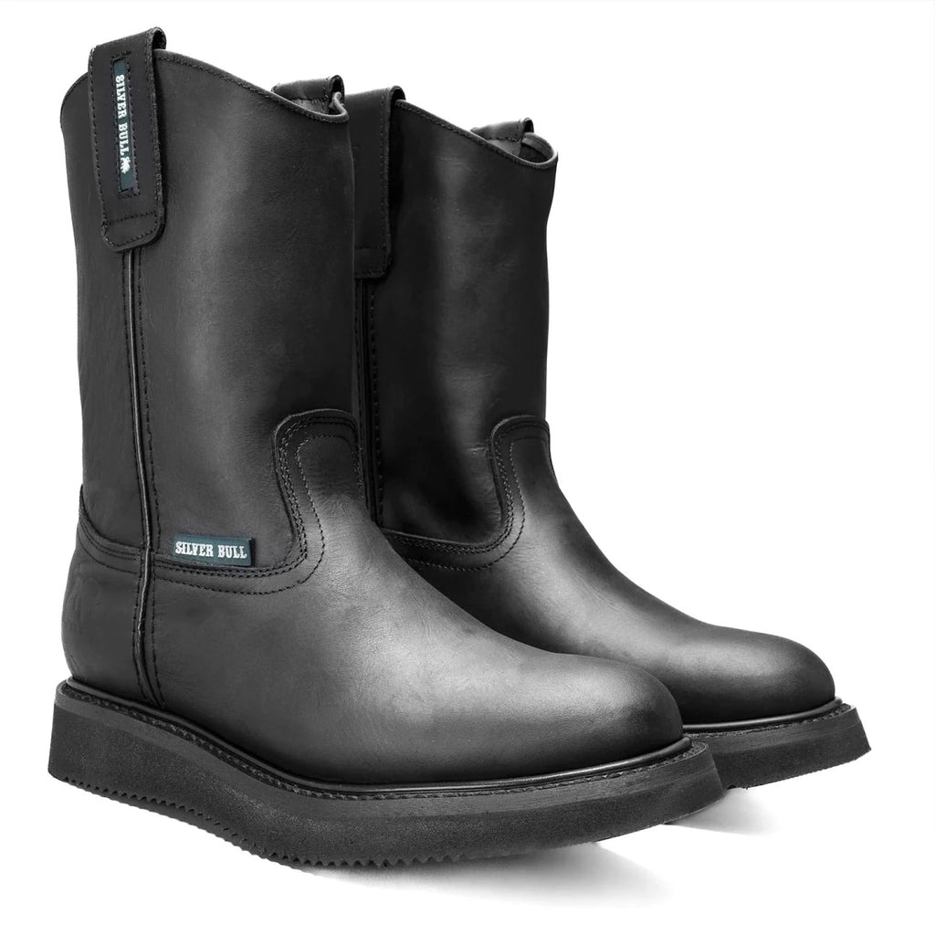 Silver Bull Leather Wellington Sole Work Boot–Black - OriginalWestern.com