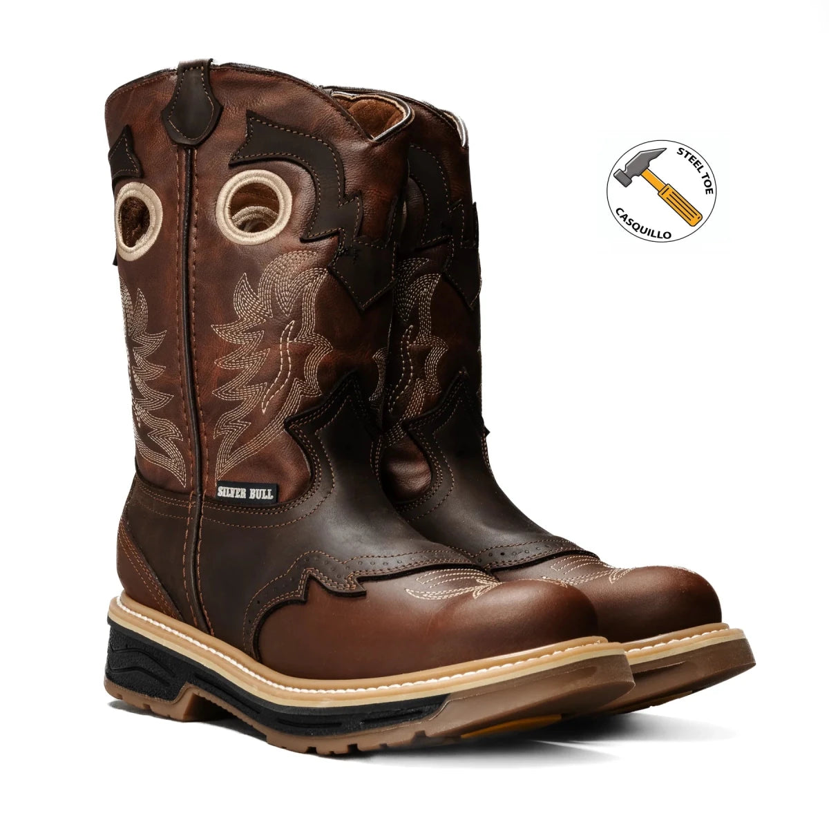 Silver Bull Western Steel Toe Leather Round Work Boot–Brown - OriginalWestern.com