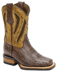 Silverton Kid's Alamo All Leather Square Toe Boots-Brown - OriginalWestern.com