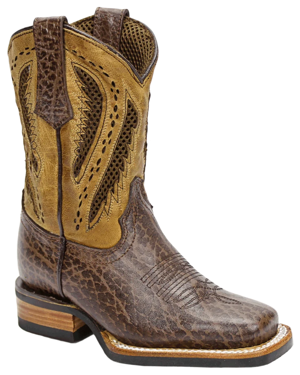 Silverton Kid's Alamo All Leather Square Toe Boots-Brown - OriginalWestern.com