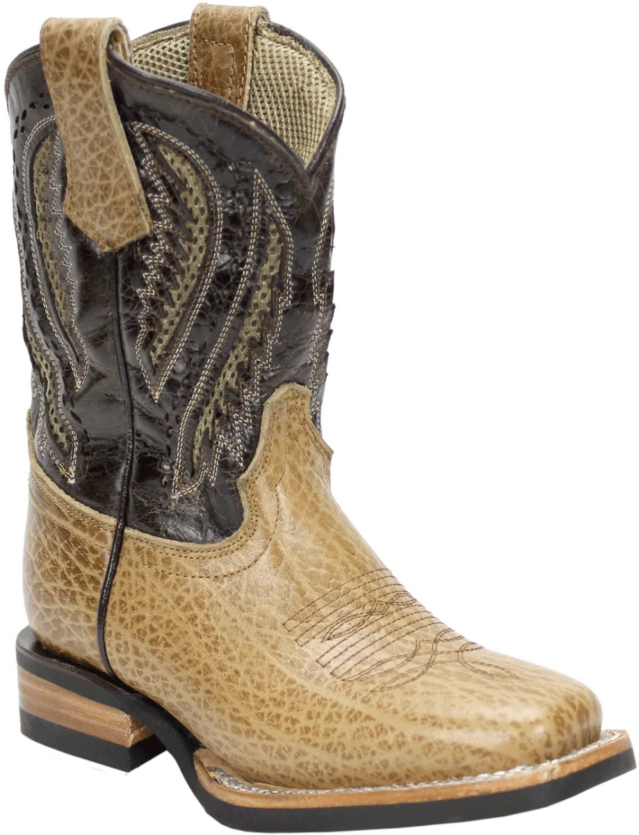 Silverton Kid's Alamo All Leather Square Toe Boots-Tan - OriginalWestern.com
