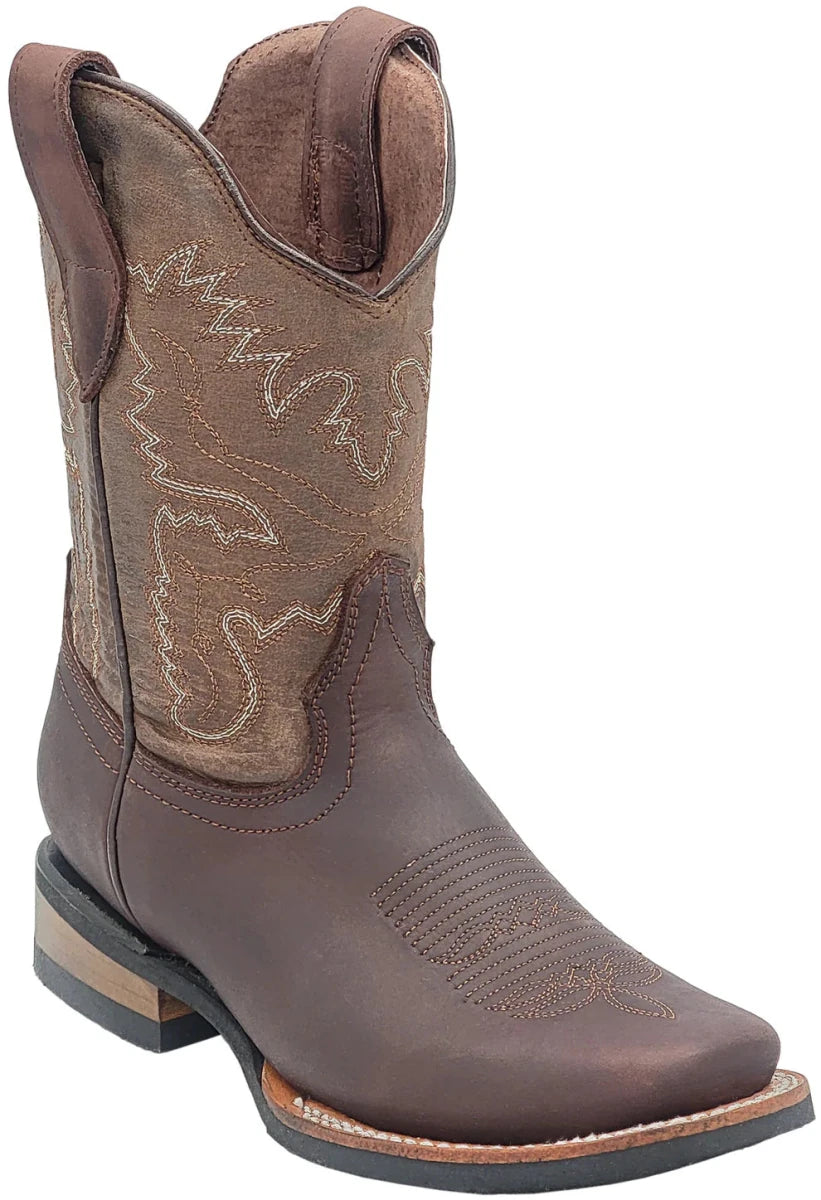 Silverton Kid's Fremont All Leather Square Toe Boots-Brown - OriginalWestern.com