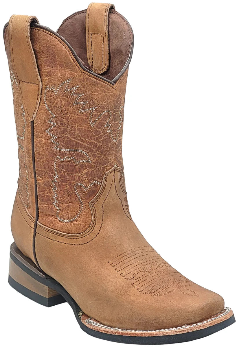 Silverton Kid's Fremont All Leather Square Toe Boots-Tobacco - OriginalWestern.com