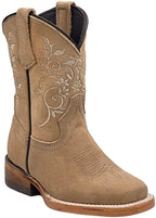Silverton Kid's Jennifer All Leather Square Toe Boots-Beige - OriginalWestern.com