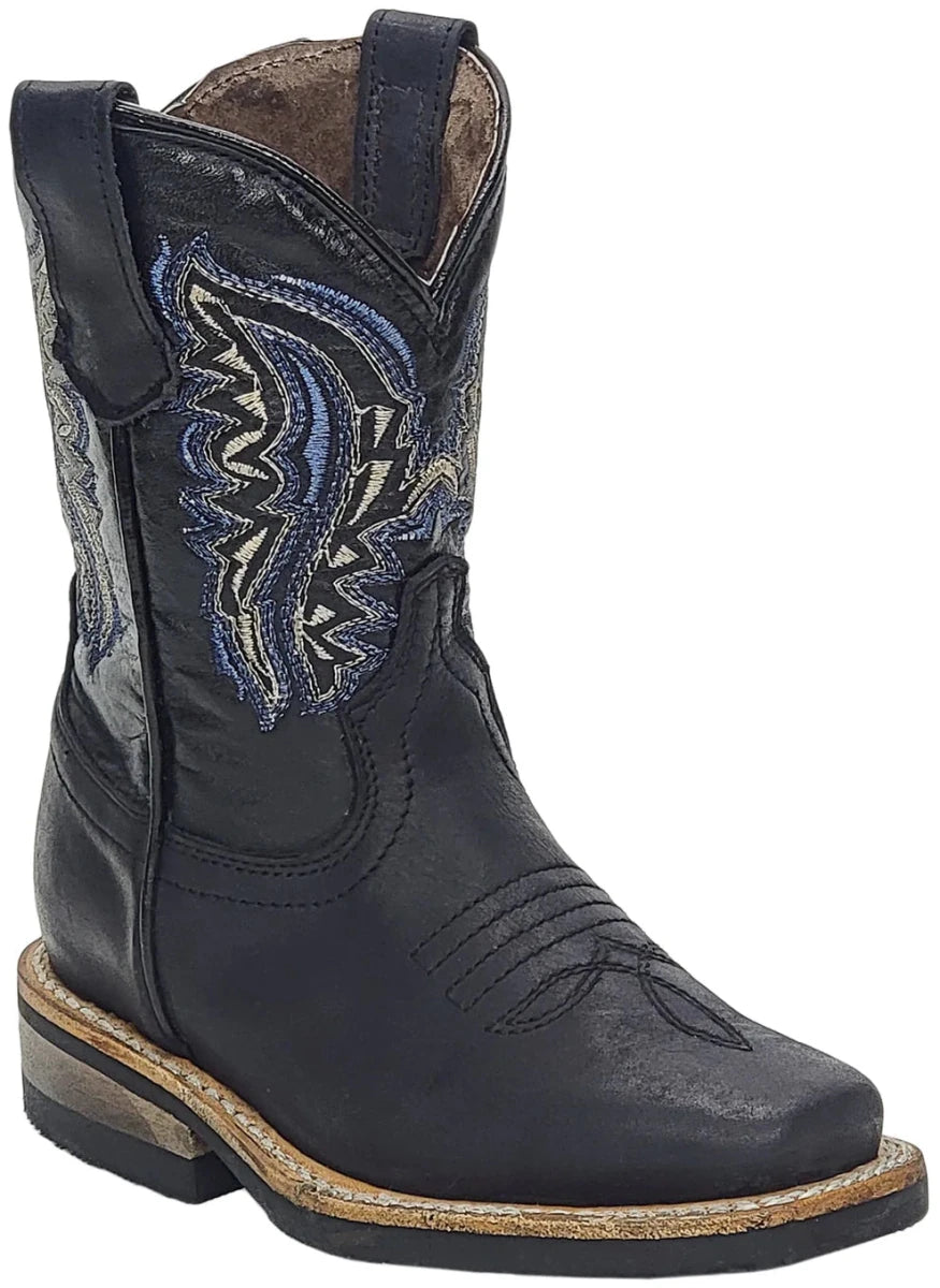 Silverton Kid's Stockton All Leather Square Toe Boots-Black - OriginalWestern.com