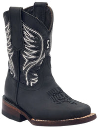 Silverton Kid's All Leather Square Toe Boots-Black