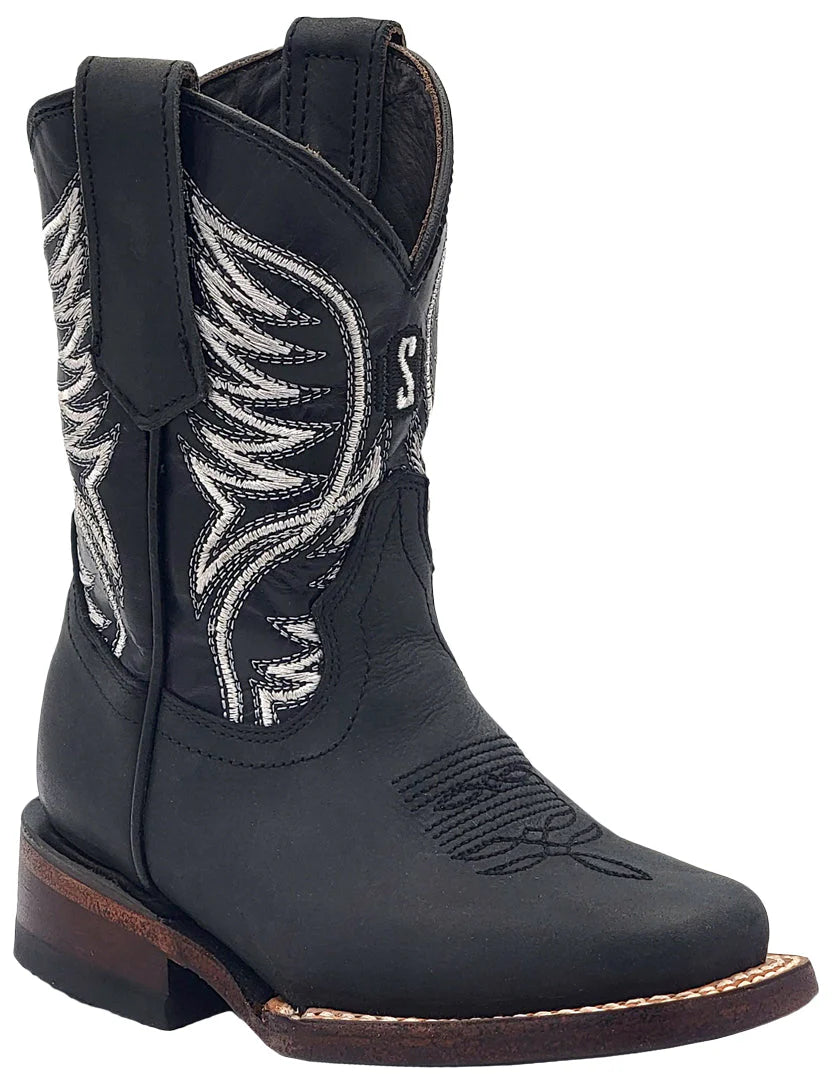 Silverton Kid's All Leather Square Toe Boots-Black