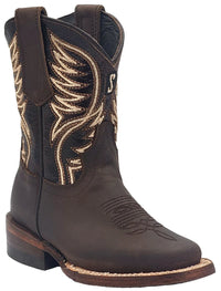 Silverton Kid's All Leather Square Toe Boots-Brown