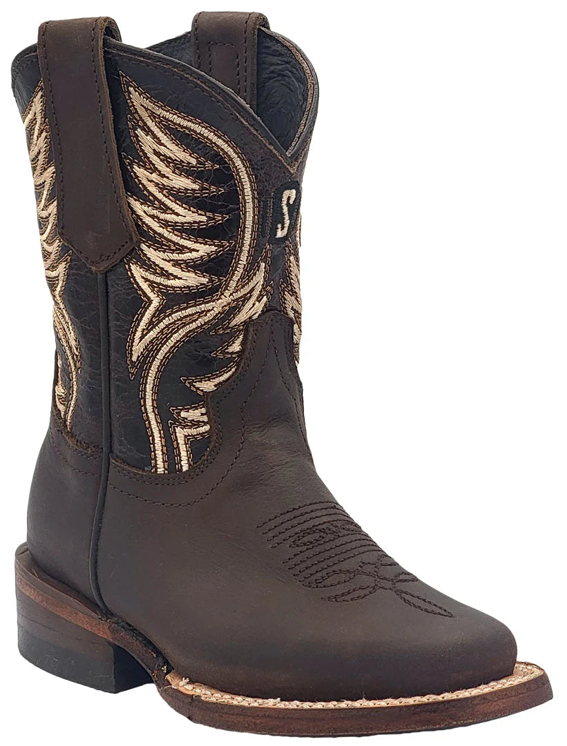 Silverton Kid's All Leather Square Toe Boots-Brown
