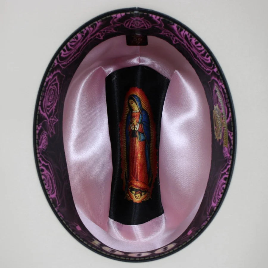 Sombrero White Diamonds 1000X Virgen de Guadalupe Sinaloa Style Cowboy Straw Hat