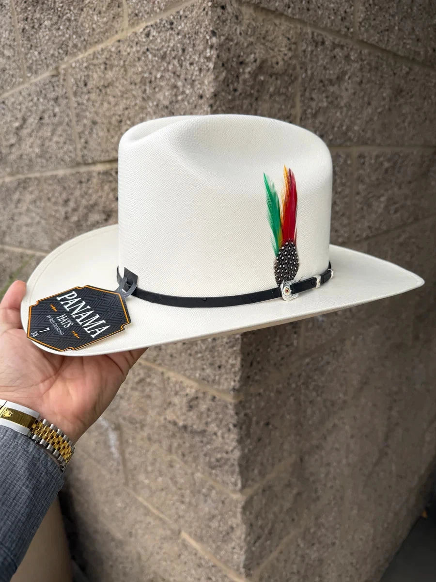 Sombrero Panama 5,000X El Patron Style with Ostrich Cowboy Shantung Straw Hat - OriginalWestern.com