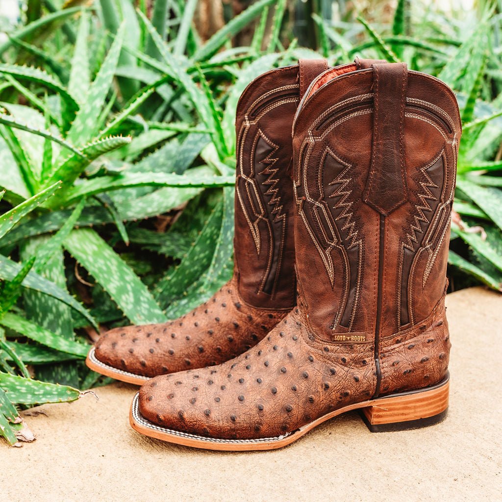 Soto Boots Mens Out of the Wild Cognac Ostrich Print Boots H50031 - OriginalWestern.com