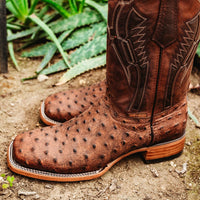 Soto Boots Mens Out of the Wild Cognac Ostrich Print Boots H50031 - OriginalWestern.com