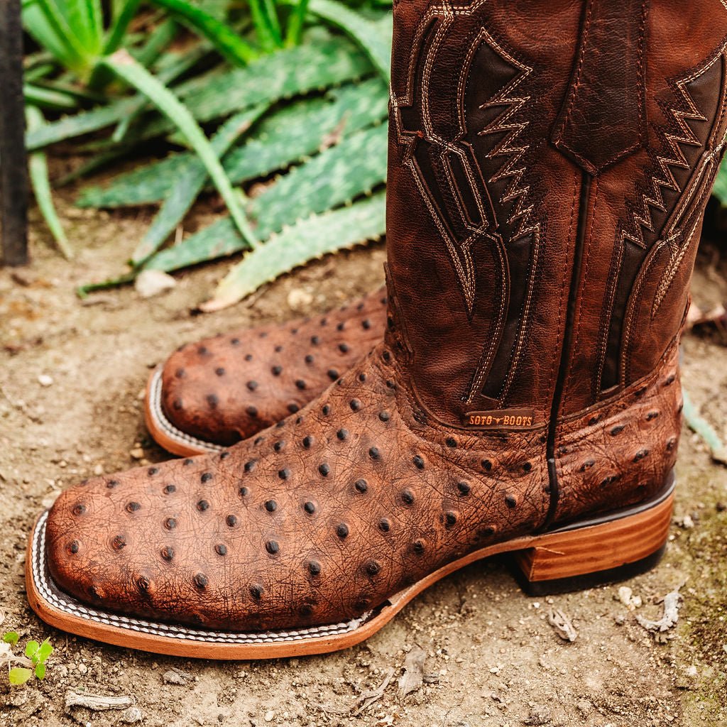 Soto Boots Mens Out of the Wild Cognac Ostrich Print Boots H50031 - OriginalWestern.com