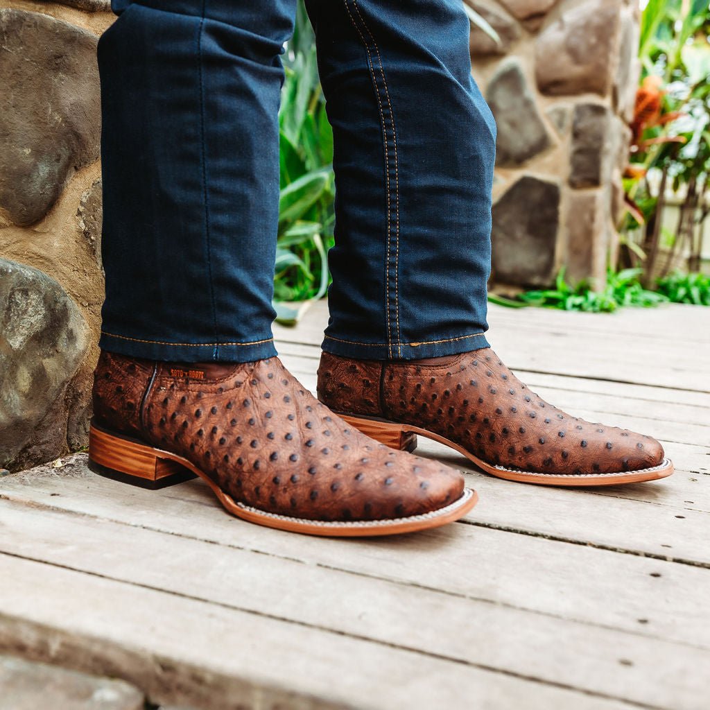 Soto Boots Mens Out of the Wild Cognac Ostrich Print Boots H50031 - OriginalWestern.com