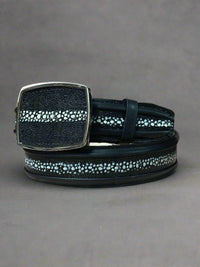 Stingray Mantarraya Print Western Belt with Removable Buckle - Black - OriginalWestern.com