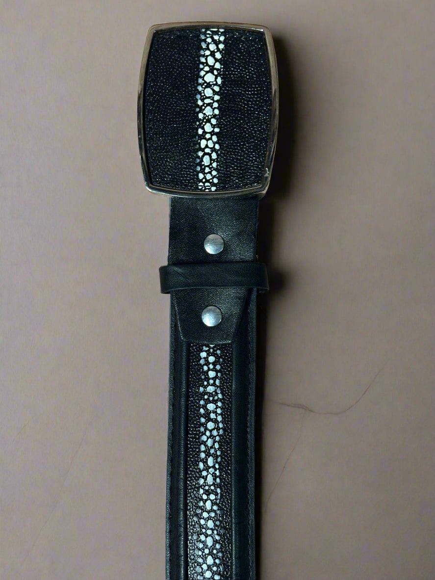Stingray Mantarraya Print Western Belt with Removable Buckle - Black - OriginalWestern.com