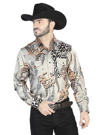 Taupe Casual Long Sleeve Shirt 44102 - OriginalWestern.com