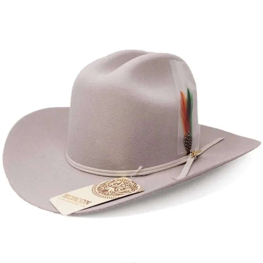 Texana Morcon 20X Sinaloa Style with Feathers Cowboy Felt Hat -Platinum Grey - OriginalWestern.com