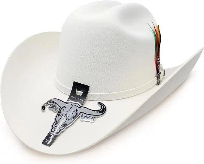 Texana Original Cuernos Chuecos 6X Joan Sebastian Style con Plumas White - OriginalWestern.com