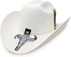 Texana Original Cuernos Chuecos 6X Joan Sebastian Style con Plumas White - OriginalWestern.com