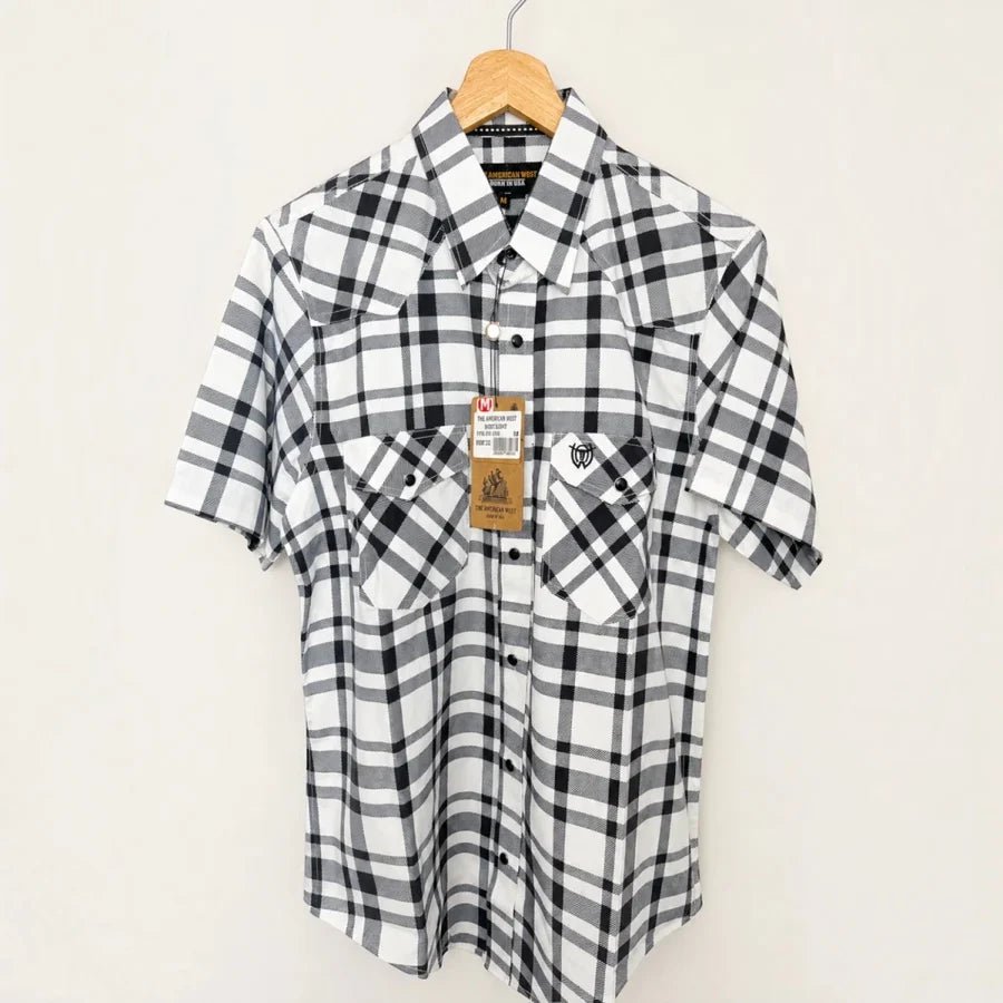The American West - Short-Sleeve Plaid Western Shirt - White/Black AW-540H - OriginalWestern.com