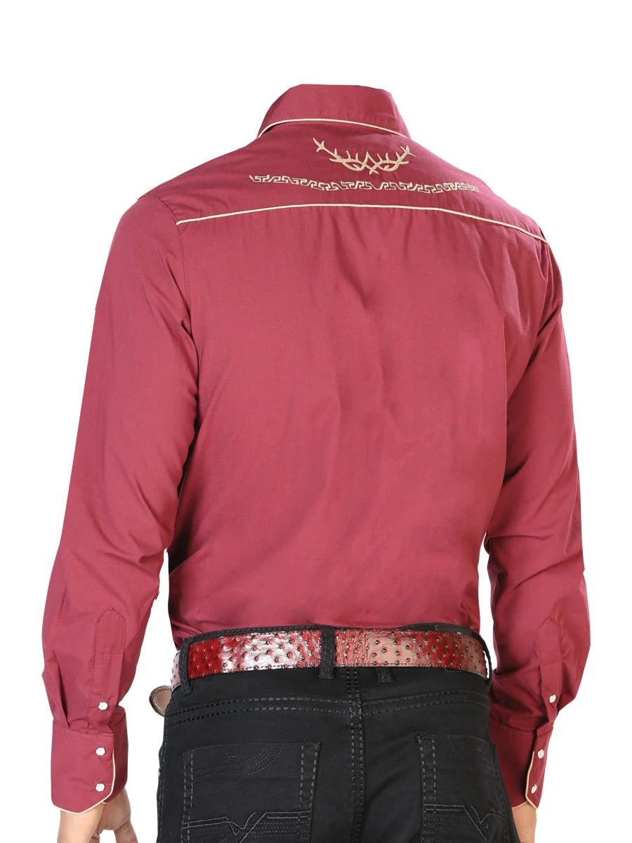 The General Embroidery Western Shirt Burgundy/Gold 42951 - OriginalWestern.com