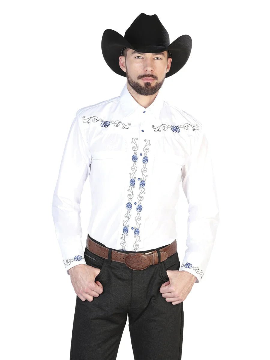 The General Embroidery Western Shirt White/Blue 42938 - OriginalWestern.com