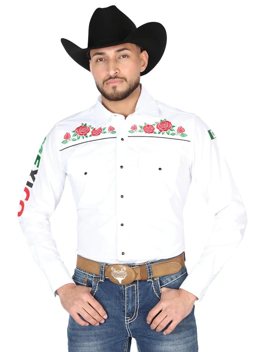 The General Embroidery Western Shirt White/Roses 44294 - OriginalWestern.com