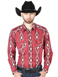 The General - Long Sleeve Cowboy Shirt - Burgundy 44216 - OriginalWestern.com