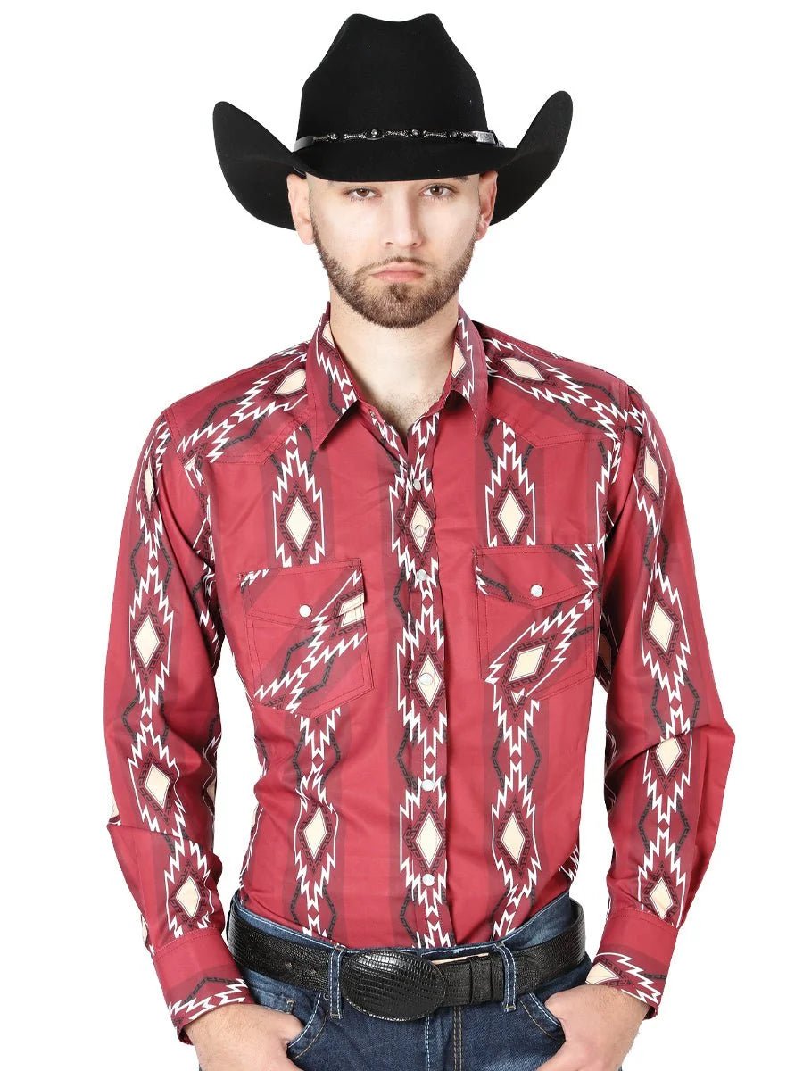 The General - Long Sleeve Cowboy Shirt - Burgundy 44216 - OriginalWestern.com