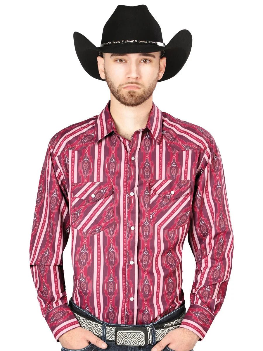 The General - Long Sleeve Cowboy Shirt - Burgundy 44221 - OriginalWestern.com