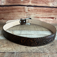 Genuine Handtooled Cincelado Leather Western Belt with Removable Buckle - Brown