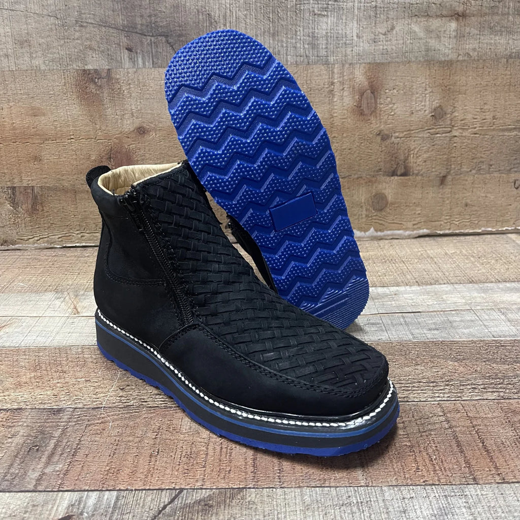 Men's Work Red/Blue Sole Zipper Handwoven Genuine Leather Oil/Water Resistant Est 334/444 Blue