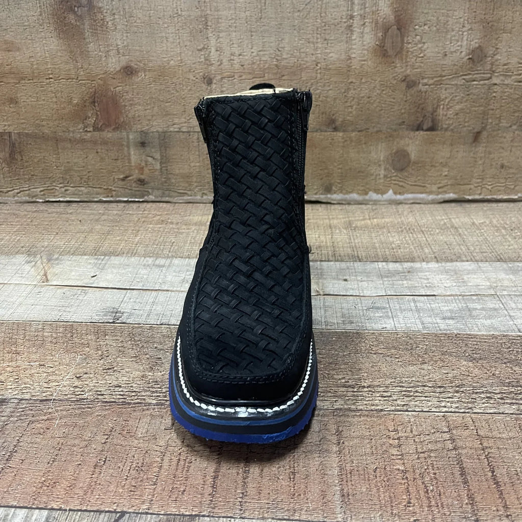 Men's Work Red/Blue Sole Zipper Handwoven Genuine Leather Oil/Water Resistant Est 334/444 Blue