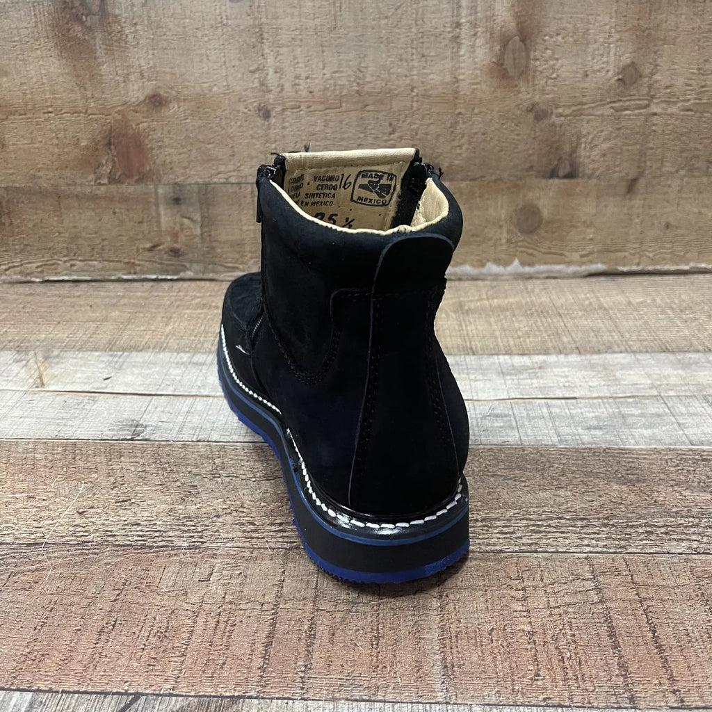Men's Work Red/Blue Sole Zipper Handwoven Genuine Leather Oil/Water Resistant Est 334/444 Blue
