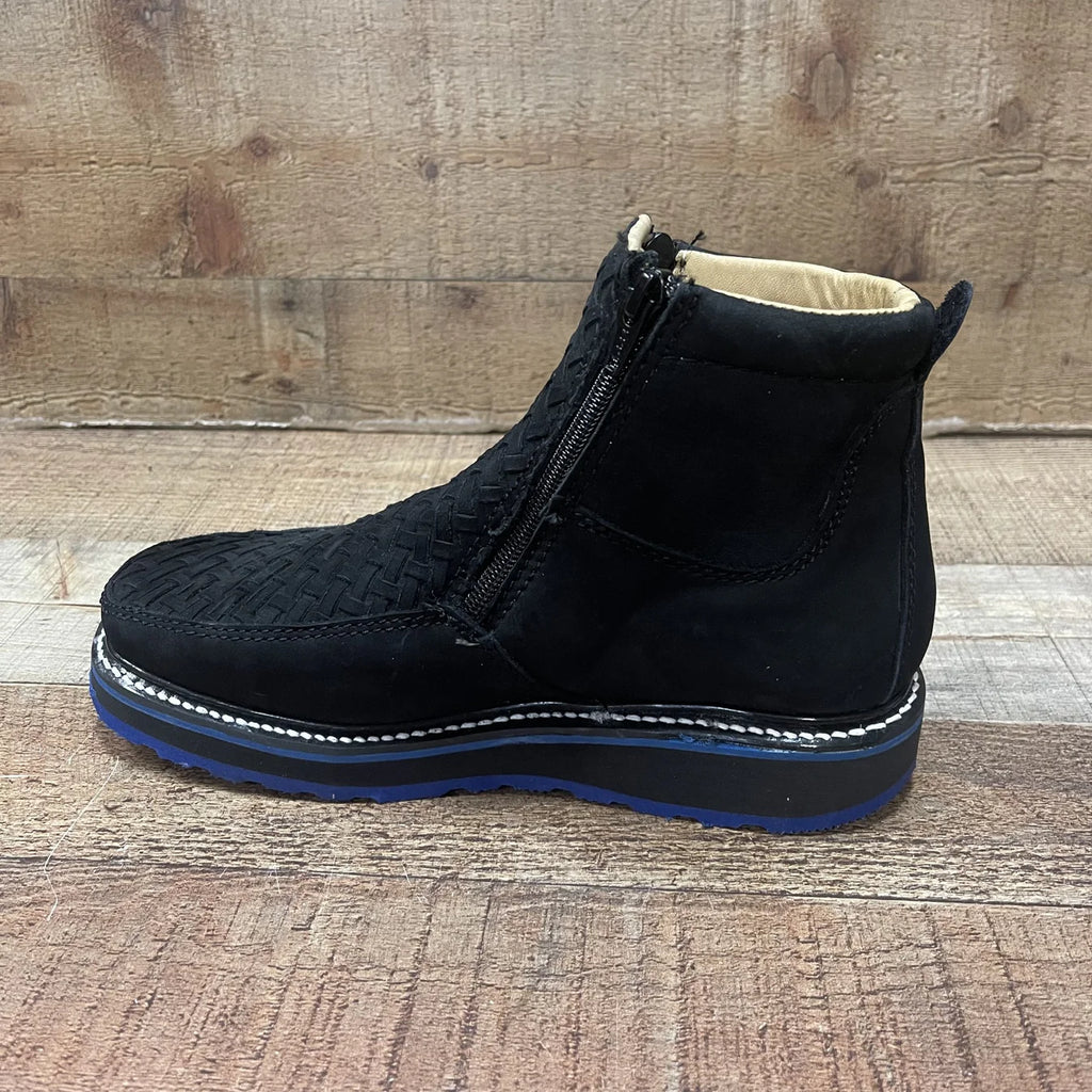 Men's Work Red/Blue Sole Zipper Handwoven Genuine Leather Oil/Water Resistant Est 334/444 Blue