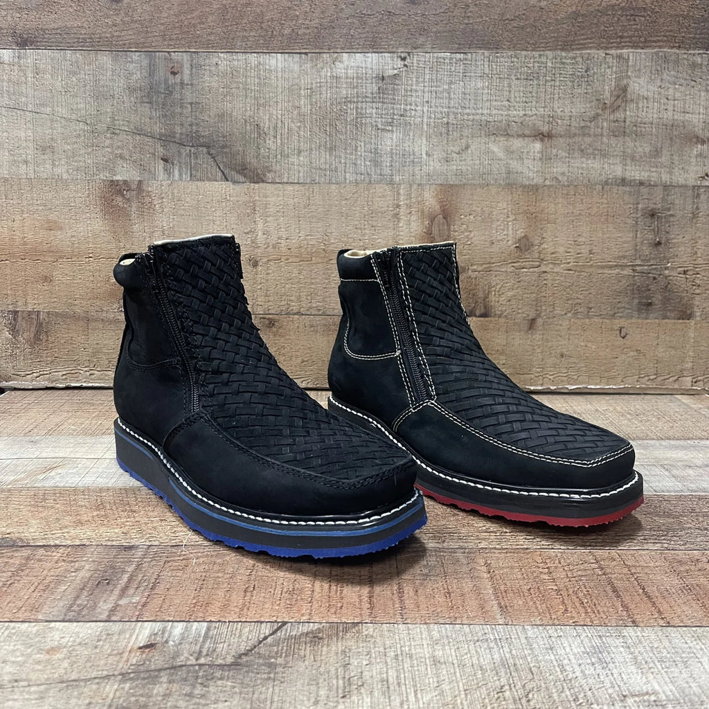 Men's Work Red/Blue Sole Zipper Handwoven Genuine Leather Oil/Water Resistant Est 334/444 Blue