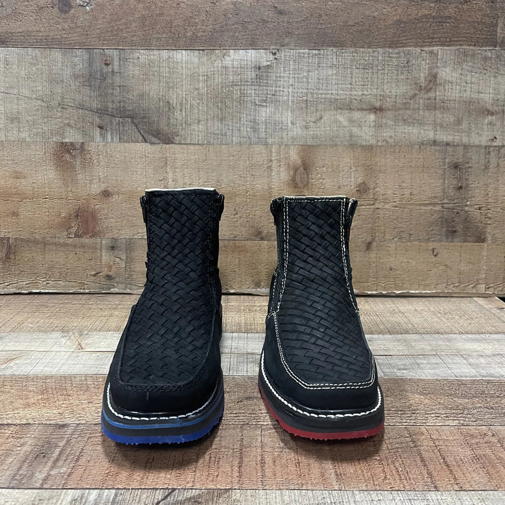 Men's Work Red/Blue Sole Zipper Handwoven Genuine Leather Oil/Water Resistant Est 334/444 Blue