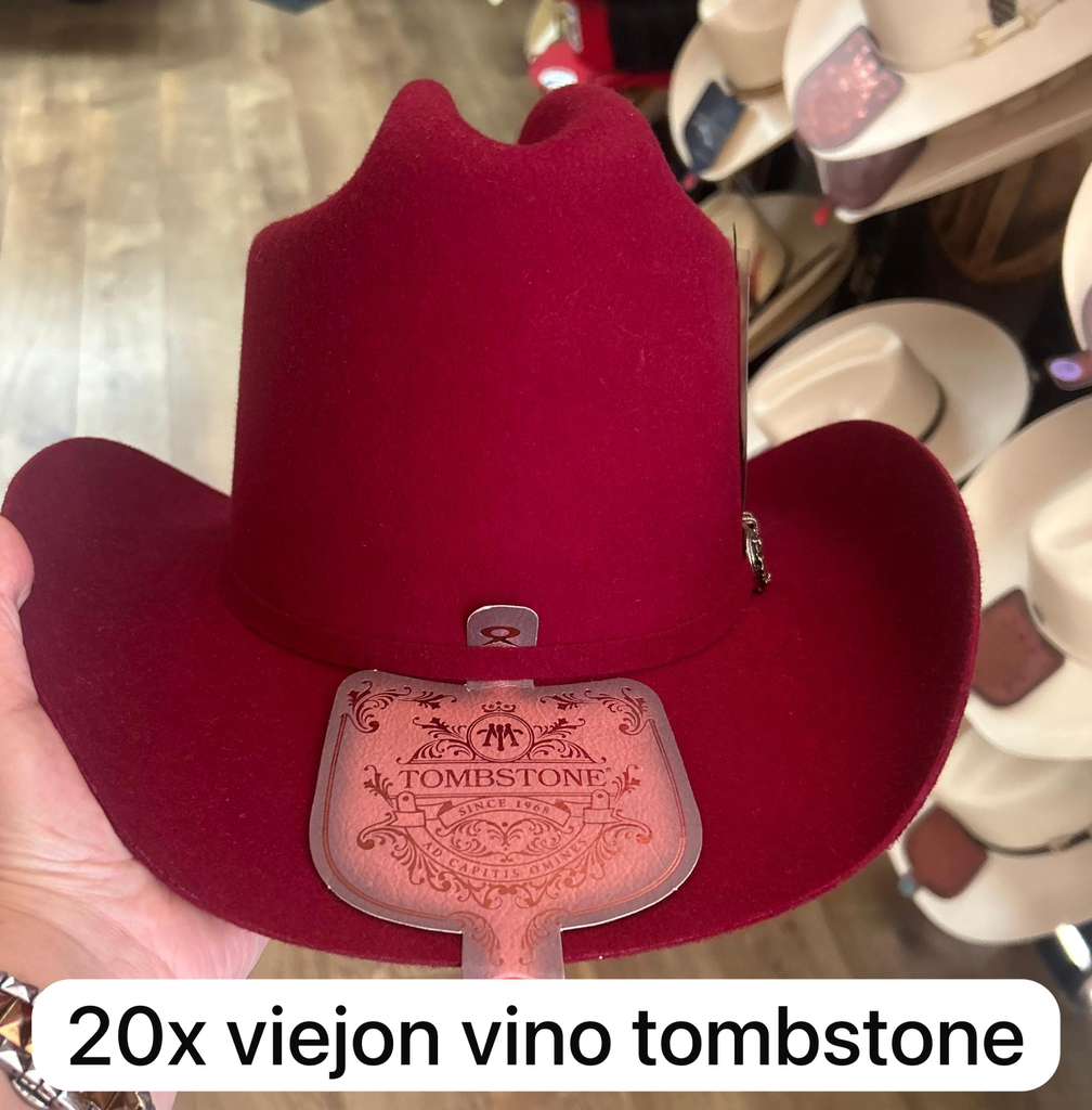 Tombstone 20X Los Dos Carnales Viejon Style Western Cowboy Fur Felt Hat - Burgundy - OriginalWestern.com