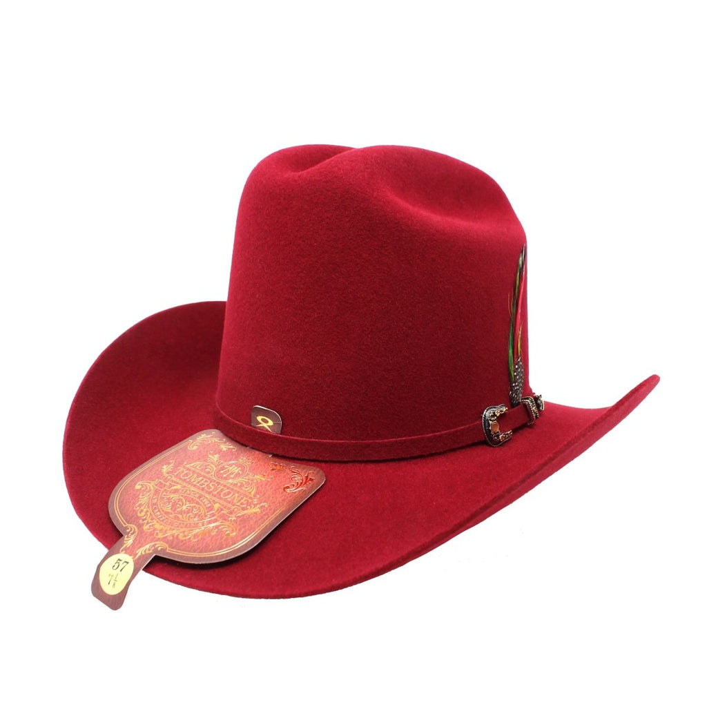 Tombstone 20X Los Dos Carnales Viejon Style Western Cowboy Fur Felt Hat - Burgundy - OriginalWestern.com