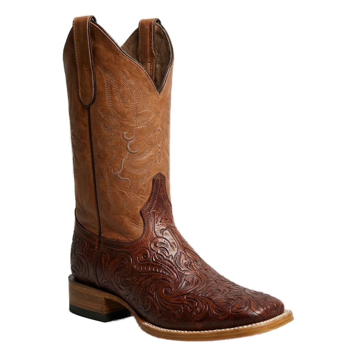 White Diamonds Men's Full Hand-Tooled Leather Square Toe Rodeo Cowboy Boots – Shedron