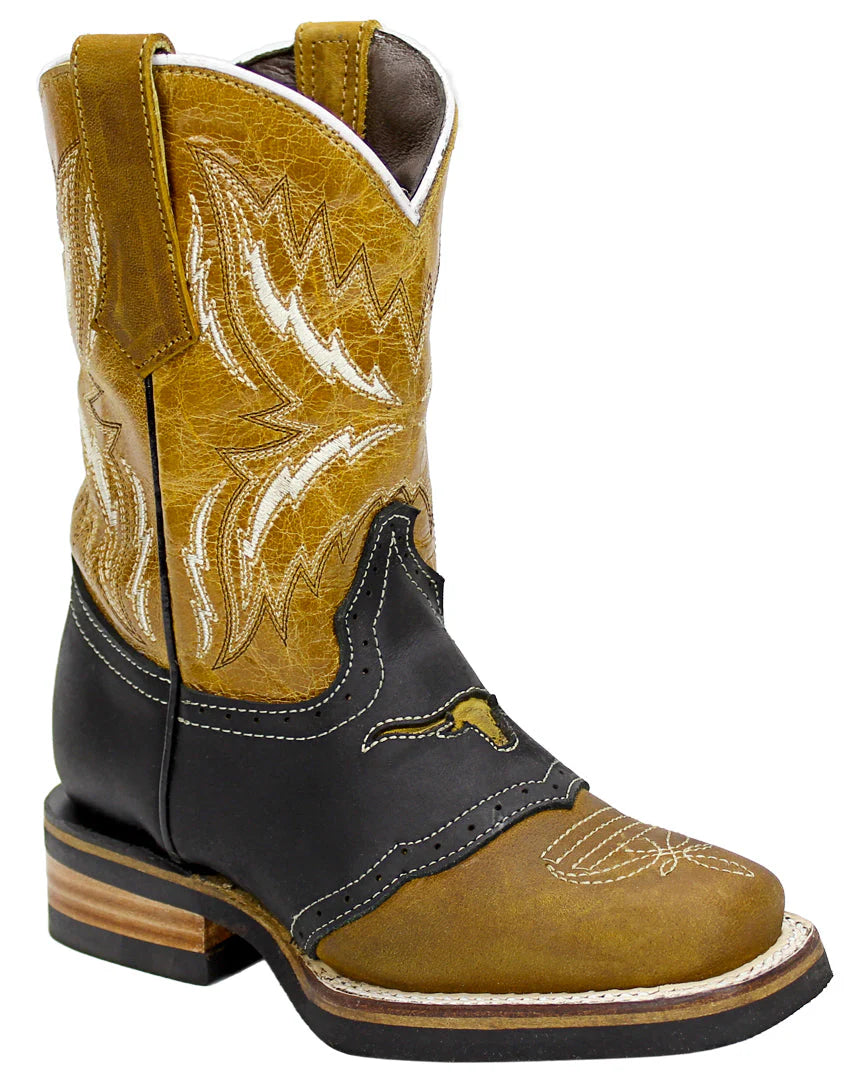 Silverton Kid's Longhorn All Leather Square Toe Boots-Honey